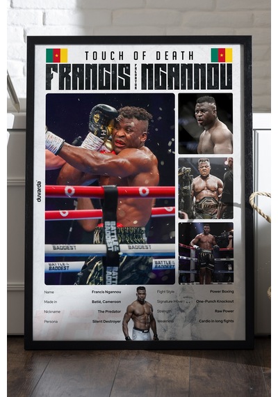 Francis Ngannou Ufc Siyah Ahşap Çerçeveli Poster, Dekoratif Dövüş Duvar Tablosu