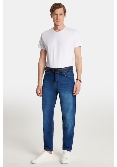 Tudors Erkek Relax Fit Geniş Kesim Boru Paça Denim Yıkamalı Taşlamalı Esnek Lacivert Jean Kot Pantolon-34089 Lacivert
