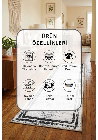 Trendy -recovered Salon Mutfak Yatak Odası Yıkanabilir Yolluk Açık Gri
