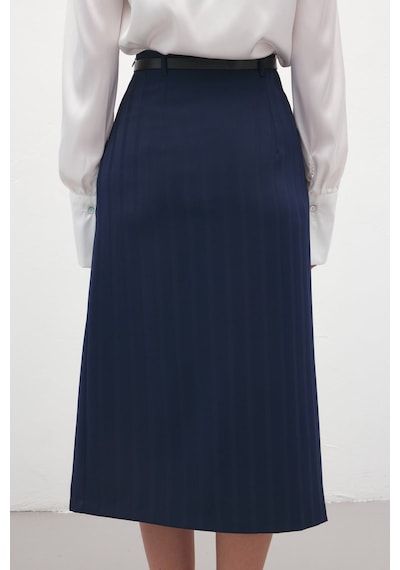 Sateen Anna Yırtmaçlı Etek - Lacivert-137175 Lacivert