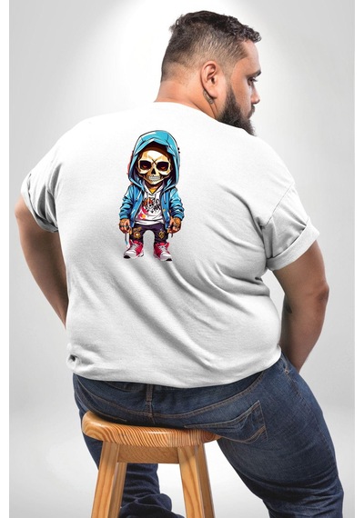 Angemiel Hiphop Kurukafa Hoodie Büyük Beden Beyaz Tişört Kadın Erkek Ünisex Sırt Baskılı Beyaz
