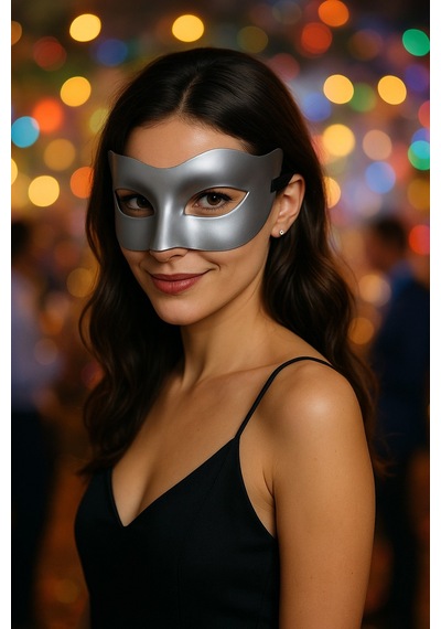 Gri Metalik Parti Maskesi Yetişkin Kadın İçin Şık Kostüm Aksesuarı Maske Balosu Model