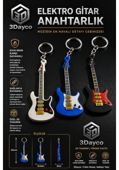 Elektro Gitar Anahtarlık Açık Mavi