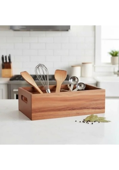 Doğal Ahşap Ekmeklik Ve Çok Amaçlı Organizer Kutu 25x14x8 Cm A