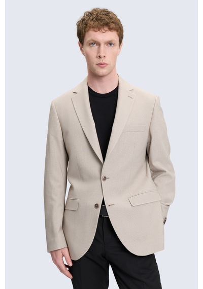 Hatemoğlu Bej Slim Fit Mono Yaka Klasik Ceket
