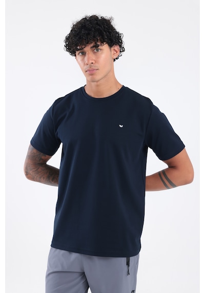 Rowinger Modal İnterlock Kumaş Minimal Logolu Bisiklet Yaka Erkek Spor T-shirt Navyblue