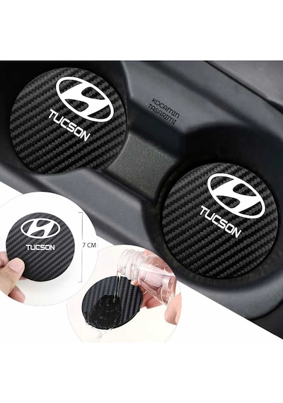 Hyundai Tucson Siyah Karbon Araç Bardak Altlığı Hyundai Logolu Tucson Özel Üretim 2 Adet 7 Cm 2 Adet