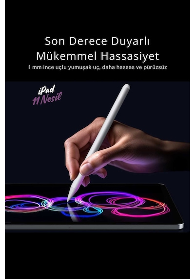 Apple Uyumlu iPad A16 11 Nesil 2025 Avuç İçi Reddetme Özellikli Dokunmatik A3355 Tablet Kalemi Beyaz