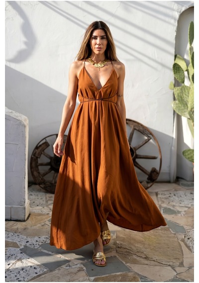 Fashion Cocktail Terracotta Western Çapraz Deri Askılı Vücuda Dolamalı Uçuşan Yazlık Tatil Sahil Maxi Uzun Elbise Taba Tarçın Fashion Cocktail Terracotta Western Çapraz Deri Askılı Vücuda Dolamalı Uçuşan Yazlık Tatil Sahil Maxi Uzun Elbise Taba Tarçın