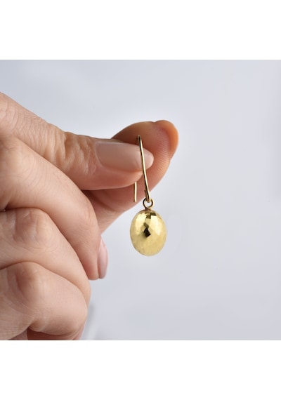 14 Ayar Altın Oval Top Sarkan Damla Gümüş Küpe - E00289 Gold