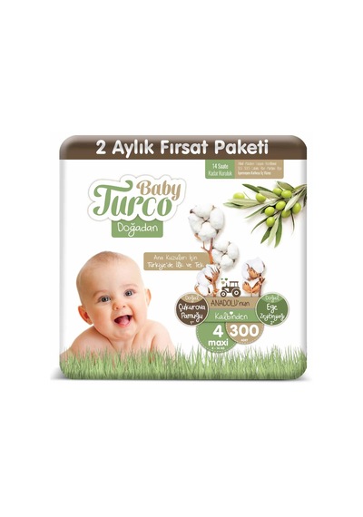 Baby Turco Doğadan Bebek Bezi 4 Numara Maxi 2 Aylık Fırsat Paketi 300 Adet