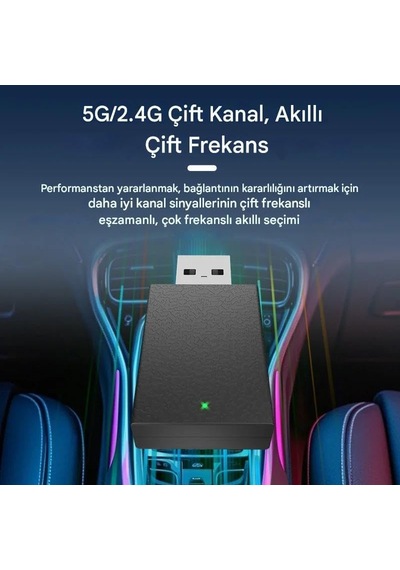 Kablosuz Carplay Ve Android Auto Adaptörü, 2'si 1 Arada, Usb Ve Type-c Bağlantı, Tak Çalıştır Mini Dongle 48mm
