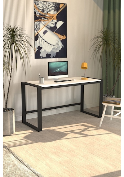 Marsilya Çalışma Masası Bilgisayar Masası Ofis Masası 122x55 Beyaz Siyah  -  Beyaz