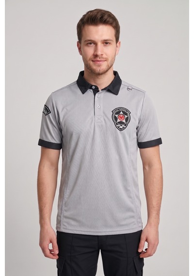 Unisex Özel Güvenlik Tişörtü Yazlık Gri Reflektörlü Polo Yaka Armalı