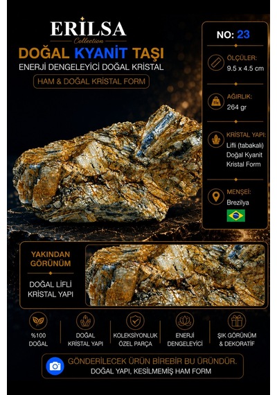 Sertifikalı Doğal Kyanit Taşı Ham Kristal Kütle Lifli Mineral Kay 02275273