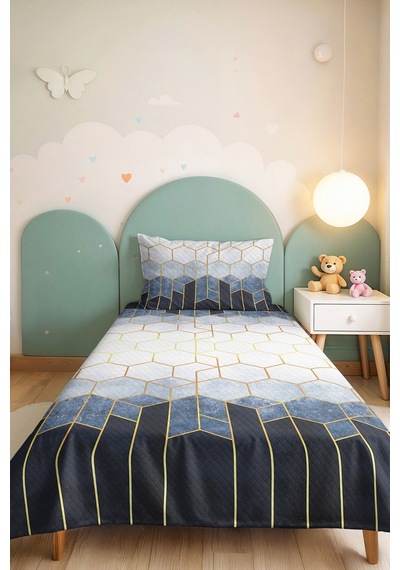 Mavi Geometrik Genç Odası Tek Kişilik Pike Takımı - Lacivert Altın 160x220 Cm Kapitone Yatak Örtüsü Dumanlı Çayır Katmanı Mavi Geometrik Genç Odası Tek Kişilik Pike Takımı - Lacivert Altın 160x220 Cm Kapitone Yatak Örtüsü Dumanlı Çayır Katmanı