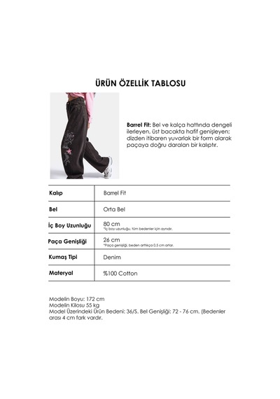 Kadın Koyu Kot 2w6-161 Barrel Fit Özel Tasarım Denim Jean Füme