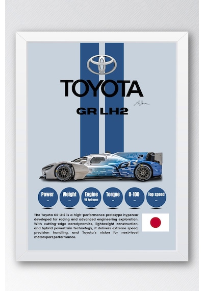 Toyota Gr Lh2 Premium Hidrojen Hiper Araba Tablosu - Teknik Özellikli Otomobil Duvar Dekoru Beyaz