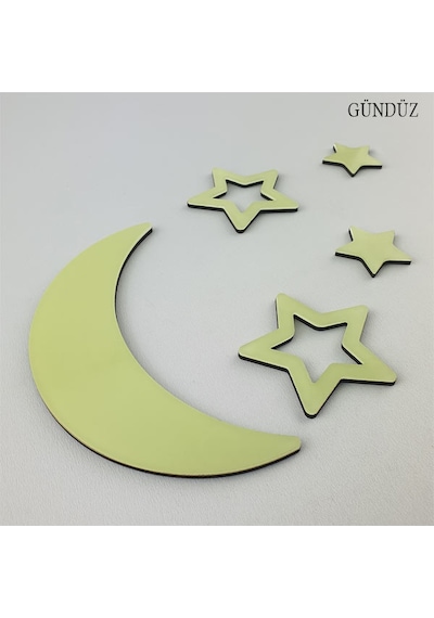 Fosforlu Ay & 4 Adet Yıldız ( Parlaması Garantili )