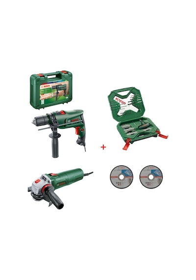Bosch Easyımpact 600 Darbeli Matkap 600 Watt + 115 MM Avuç Taşlama 54 Parça Uç Seti  + 2 Adet Inox Taş