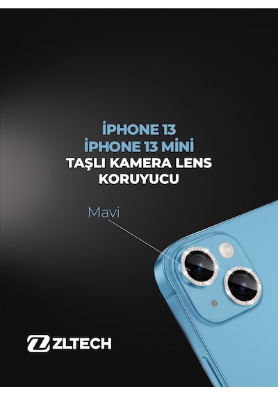 İphone 13/13mini Uyumlu Taşlı Kamera Lens Koruyucu Mavi
