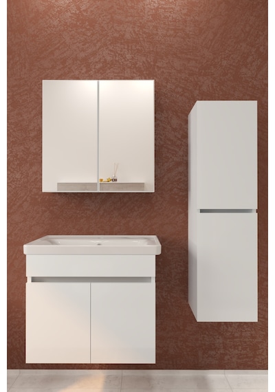 Makbulce Tokyo Havlu Dolaplı 65cm Seramik Lavabolu Mdf Aynalı Banyo Dolabı Beyaz Makbulce Tokyo Havlu Dolaplı 65cm Seramik Lavabolu Mdf Aynalı Banyo Dolabı Beyaz