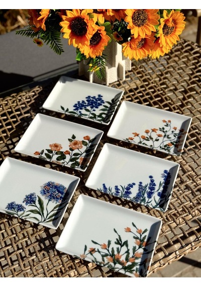 Porland Flower Garden 6 Kişilik Kare Pasta Tabağı 18x13cm 04ppo000225 Çok Renkli
