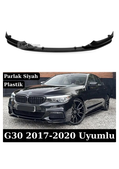 Bmw 5 Serisi G30 Uyumlu Ön Tampon Eki - Parlak Siyah Piano Black Vakum Plastik M Performance Lip 2017-2020 M Sport