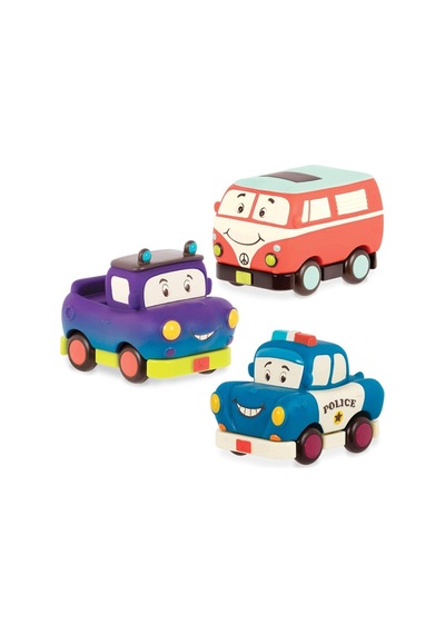 B.toys 3'lü Mini Çek-bırak Araba Seti - Polis/retro Van/jeep
