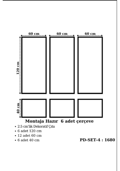 Montaja Hazır 6 Adet Çerçeve 2,5 Cm'lik Pd-set-4: 1680
