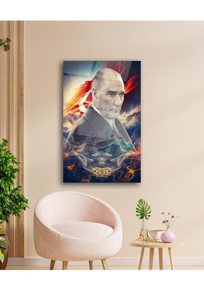 Atatürk Portre Ve Türk Bayrağı Cam Tablo Modern Ev Ofis Salon Hediyelik Büyük Tablo Duvar Dekoru11