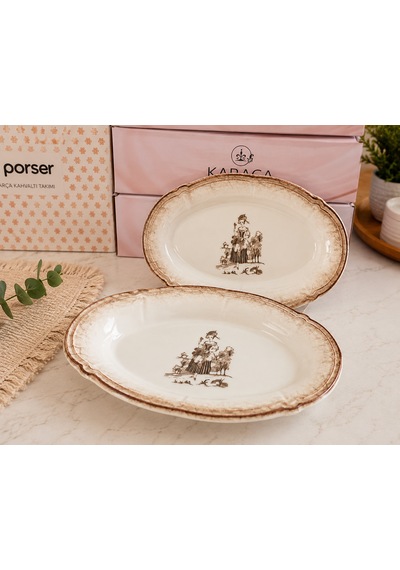 14 Parça Vintage Porselen Görünümlü Kahvaltı Takımı 6 Kişilik Rustik Kahvaltı Ve Sunum Seti Çok Renkli