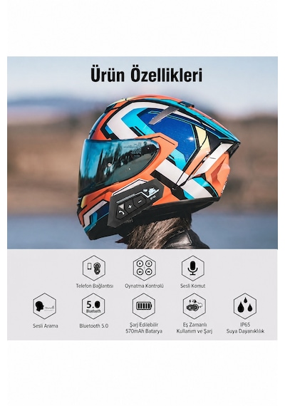 Bt-22 Kask Bluetooth Kulaklık 5.0 Motosiklet Intercom, Mikrofonlu, Ip67 Su Geçirmez, Sesli Komut Destekli