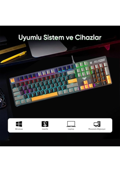 Aula S500 Blue Switch Rgb Makrolu Kablolu Gaming Mekanik Oyuncu Klavyesi Sarı