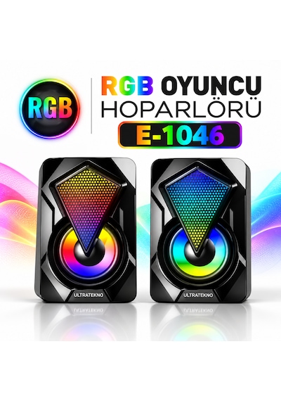 Ultratekno E-1046 Rgb 1+1 Kablolu Bilgisayar Hoparlörü 6w Usb 3.5mm Aux Pc Laptop Speaker