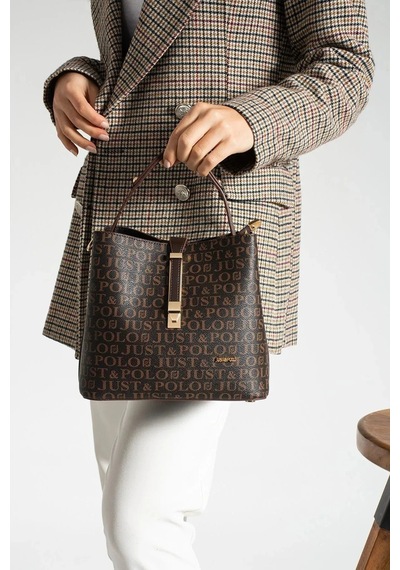 Just Polo Kadın Siyah Monogram Desenli Mıknatıslı Çıtçıt Kapama El Çantası Mh4031mh Siyah Düz