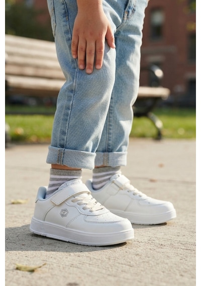 Alessio Beyaz Cırtlı Bağcıklı Konforlu Unisex Sneaker Günlük Spor Ayakkabı