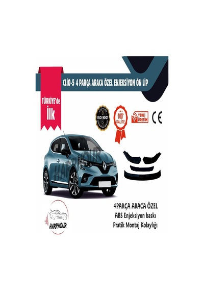 Renault Clio 5 Aksesuar PianoBlack 4 Parça Tampon Ek Ön Lip