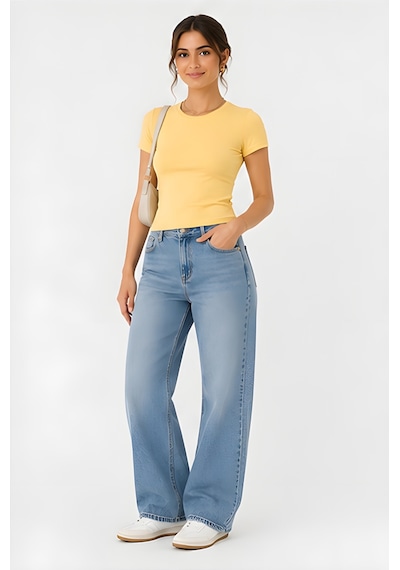 Lili Woman Kadın Slim Fit Bisiklet Yaka Basic T-shirt E.8007 Sarı