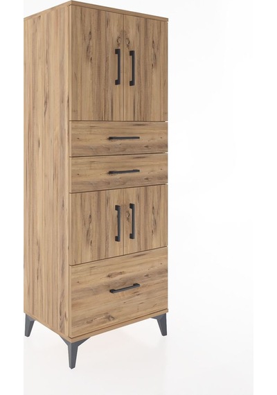 Hyperion Dolap 3 Raflı 3 Çekmeceli 4 Kapaklı 60x44x163 Çam-çam Çam