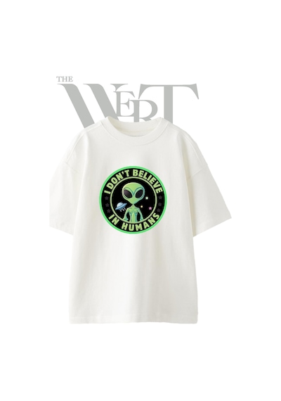 Thewert Green Alien 2 Tasarım Baskılı Ünisex Beyaz Oversize T-shirt