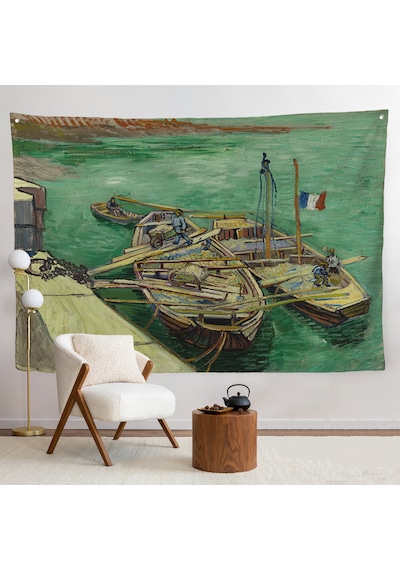 Vincent Van Gogh - Kum Mavnalarını Boşaltan Adamlarla Rıhtım Duvar Örtüsü-7185