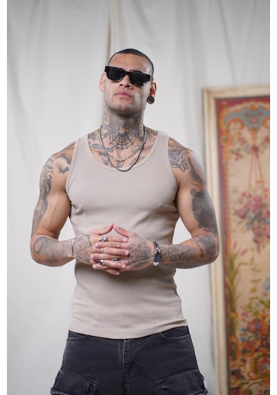 Slim Fit Kaşkorseli Esnek Düz Erkek Sporcu Atlet Bej