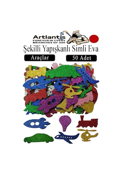 Şekilli Simli Eva Yapışkanlı 50 Li 1 Paket Kendinden Yapışkanlı Simli Eva Sticker Okul Öncesi Kreş Ana Sınıfı Kırmızı