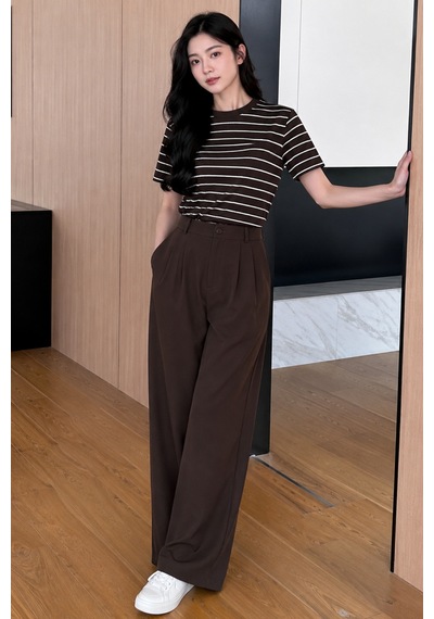 Cool Tarz Adın Çizgili Kısa Kollu Tişört Bisiklet Yaka Yumuşak Dokulu Basic Günlük Üst Kahverengi Kahverengi Cool Tarz Adın Çizgili Kısa Kollu Tişört Bisiklet Yaka Yumuşak Dokulu Basic Günlük Üst Kahverengi Kahverengi
