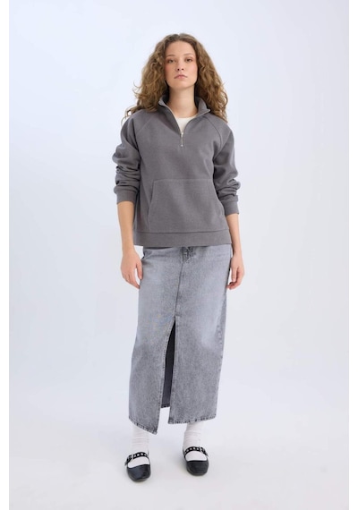 Defacto Long Fit Yırtmaçlı Cepli Uzun Boy Jean Etek D1375AX24AU Gri