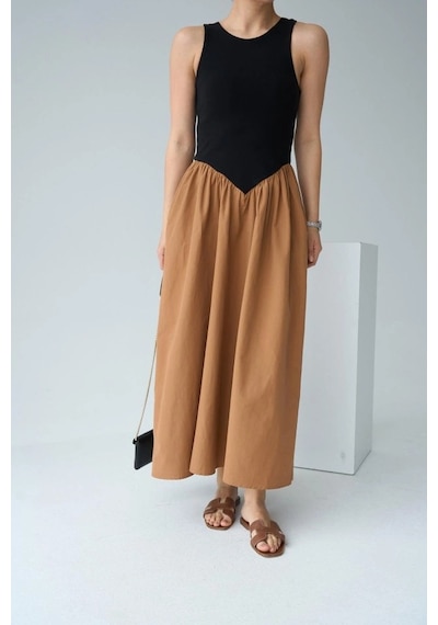 Valensdesign İki Renkli Elbise - Siyah-taba