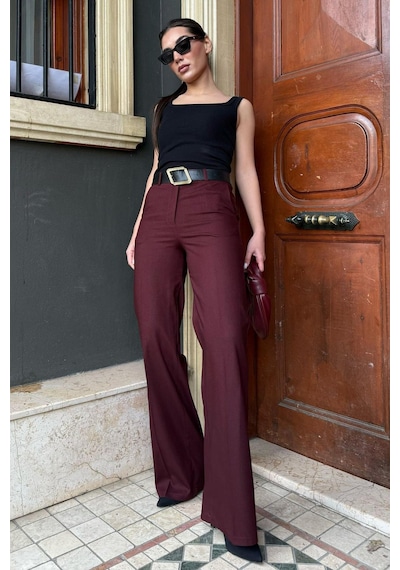 Madmext Bordo Yüksek Bel Kumaş Pantolon Mg2285 Bordo