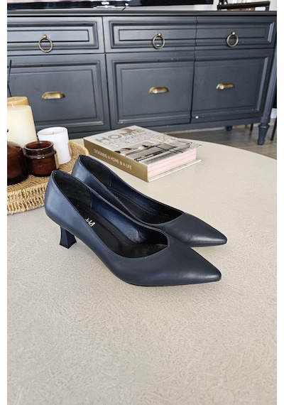 10 1896 Topukla Kadın Kadeh Topuklu 6 Cm Topuklu Stiletto Ayakkabı Lacivert