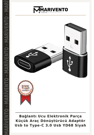 Bağlantı Ucu Elektronik Parça Küçük Araç Dönüştürücü Adaptör Usb To Type-c 3.0 Usb Yd68 Siyah